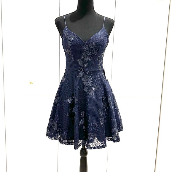 NWT City Vibe Lace-Sequin-Embroidered Mesh Overlay Fit-And-Flare Party Dress - Picture 14 of 15